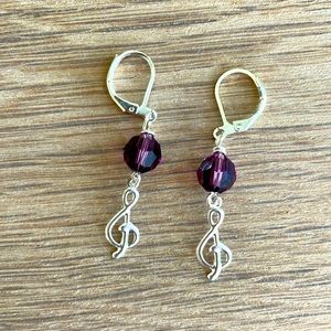 HAND CRAFTED SWAROVSKI CRYSTAL BIRTHSTONE EARRINGS with TREBLE CLEF